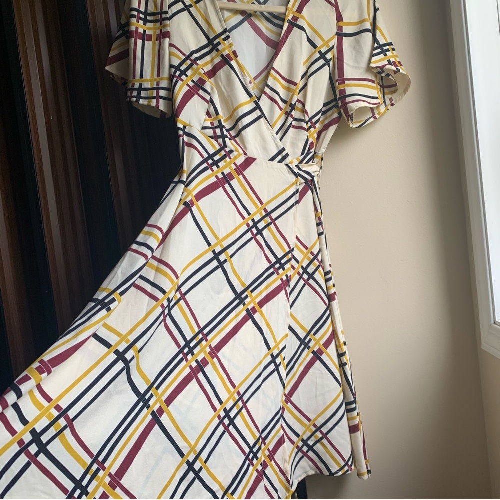 Forever 21 Asymmetrical Plaid Dress in Cream, Red, and Yellow